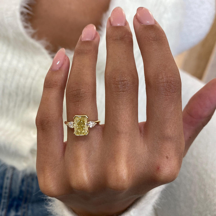 4.0CT Champagne Radiant Cut Lab Grown Three Stone Engagement Ring