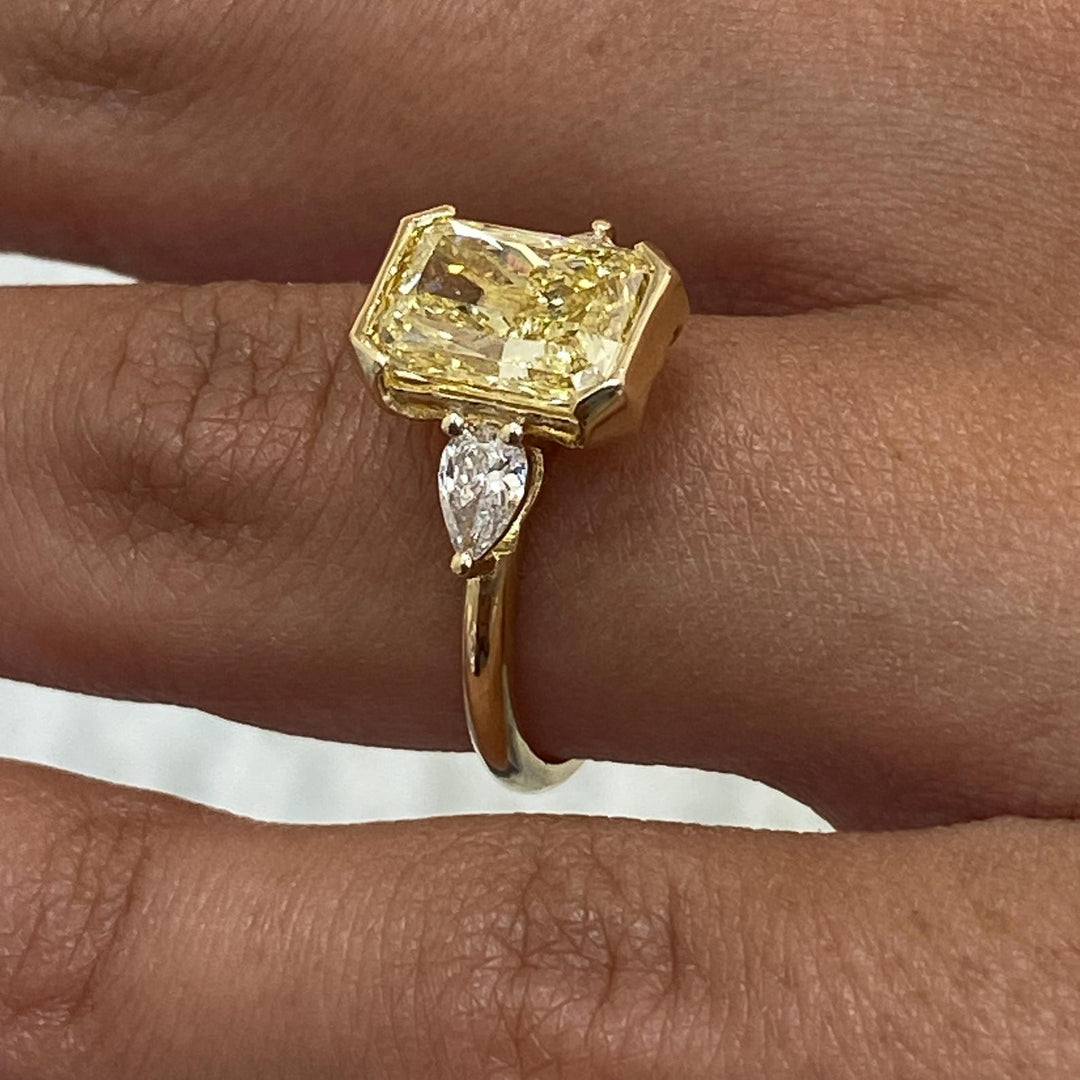 4.0CT Champagne Radiant Cut Lab Grown Three Stone Engagement Ring