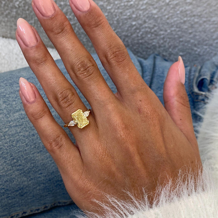 4.0CT Champagne Radiant Cut Lab Grown Three Stone Engagement Ring