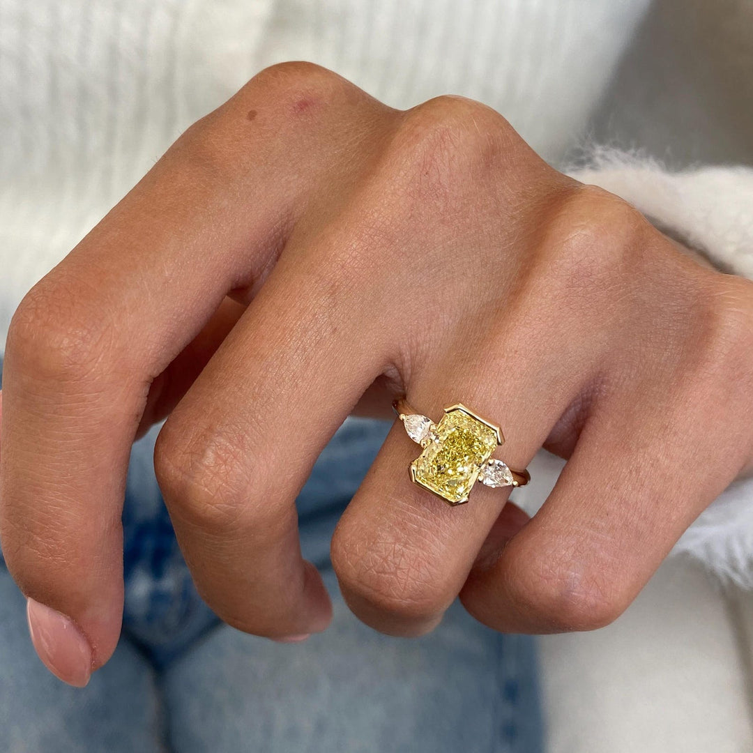 4.0CT Champagne Radiant Cut Lab Grown Three Stone Engagement Ring