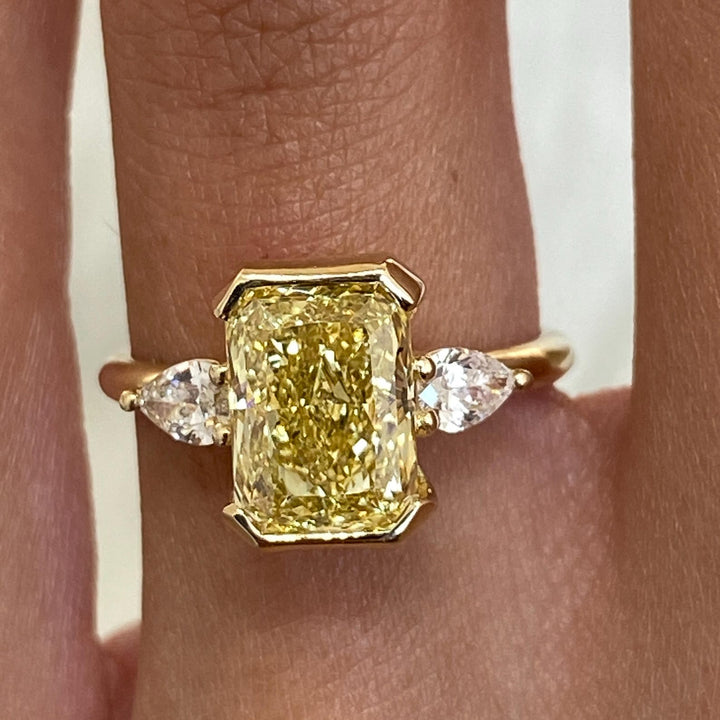 4.0CT Champagne Radiant Cut Lab Grown Three Stone Engagement Ring