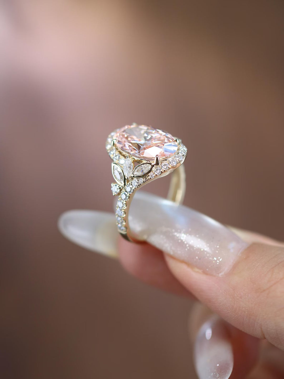 2.50CT Peach Oval Cut Lab Grown Halo Diamond Engagement Ring