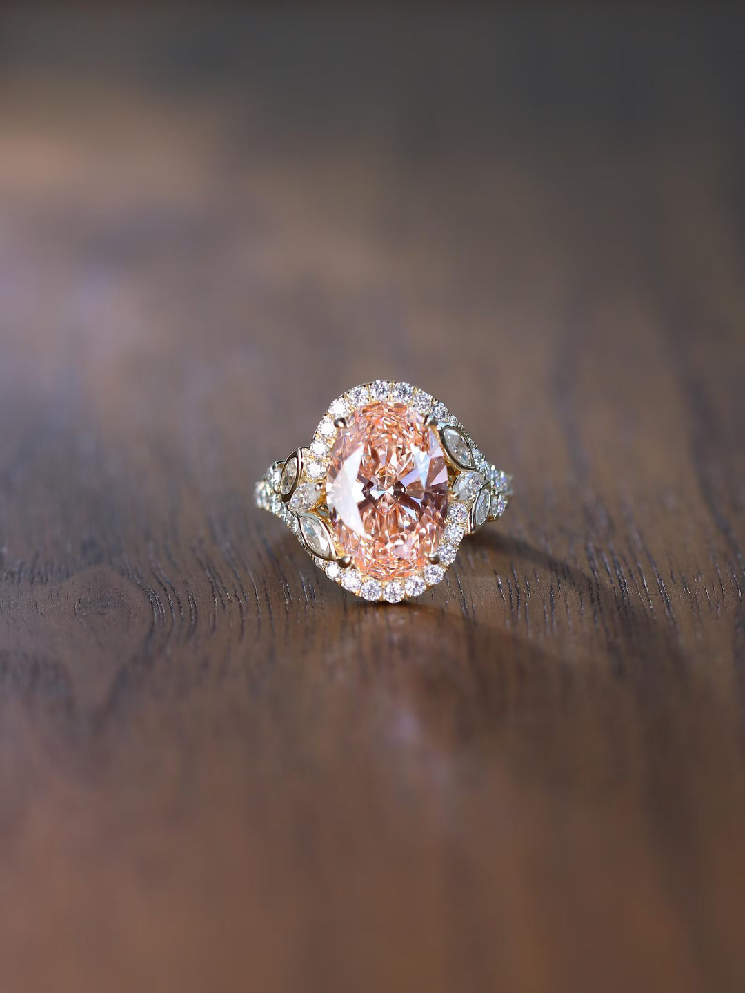 2.50CT Peach Oval Cut Lab Grown Halo Diamond Engagement Ring