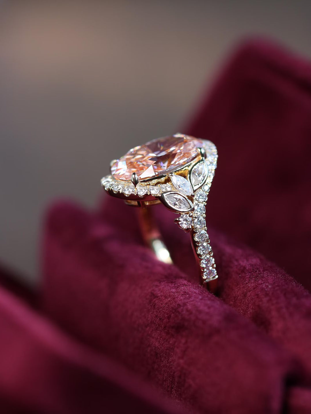 2.50CT Peach Oval Cut Lab Grown Halo Diamond Engagement Ring