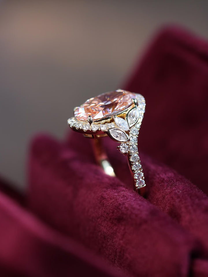 2.50CT Peach Oval Cut Lab Grown Halo Diamond Engagement Ring