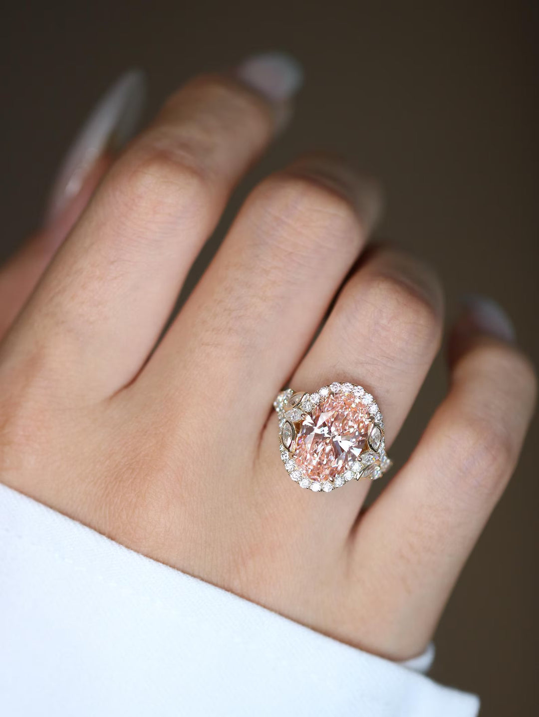 2.50CT Peach Oval Cut Lab Grown Halo Diamond Engagement Ring