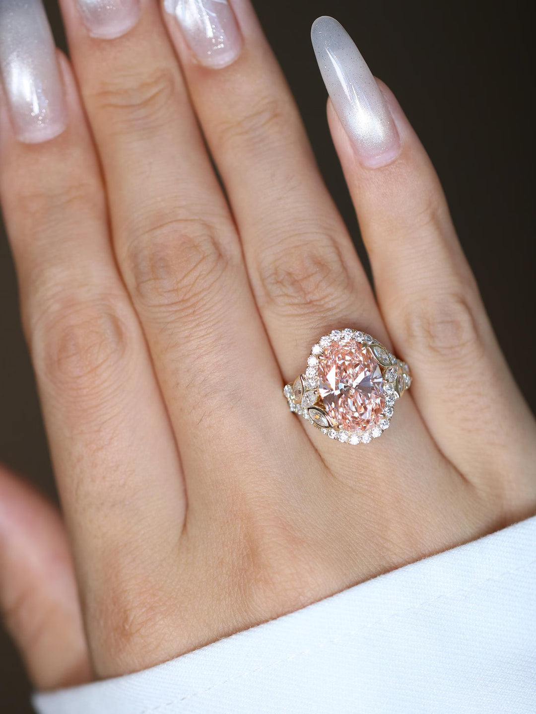 2.50CT Peach Oval Cut Lab Grown Halo Diamond Engagement Ring