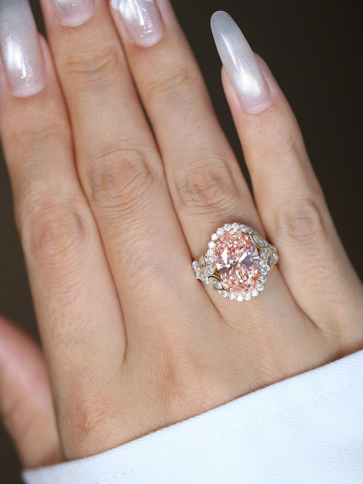 2.50CT Peach Oval Cut Lab Grown Halo Diamond Engagement Ring