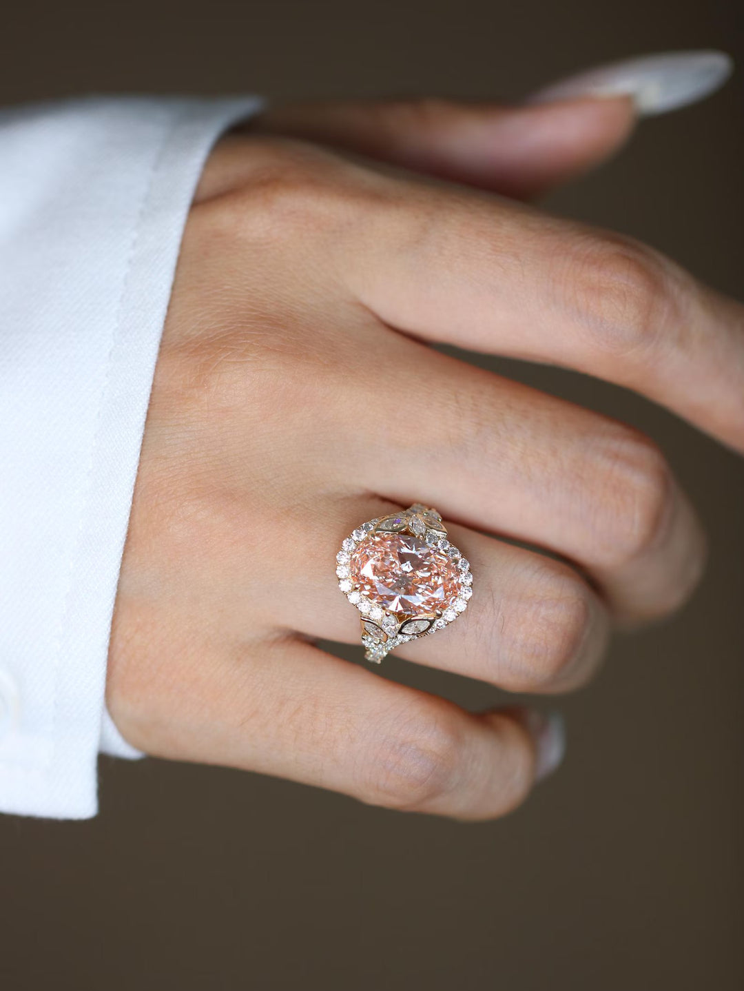 2.50CT Peach Oval Cut Lab Grown Halo Diamond Engagement Ring