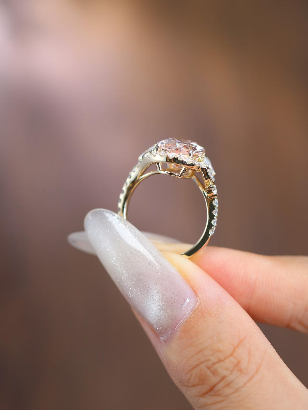 2.50CT Peach Oval Cut Lab Grown Halo Diamond Engagement Ring