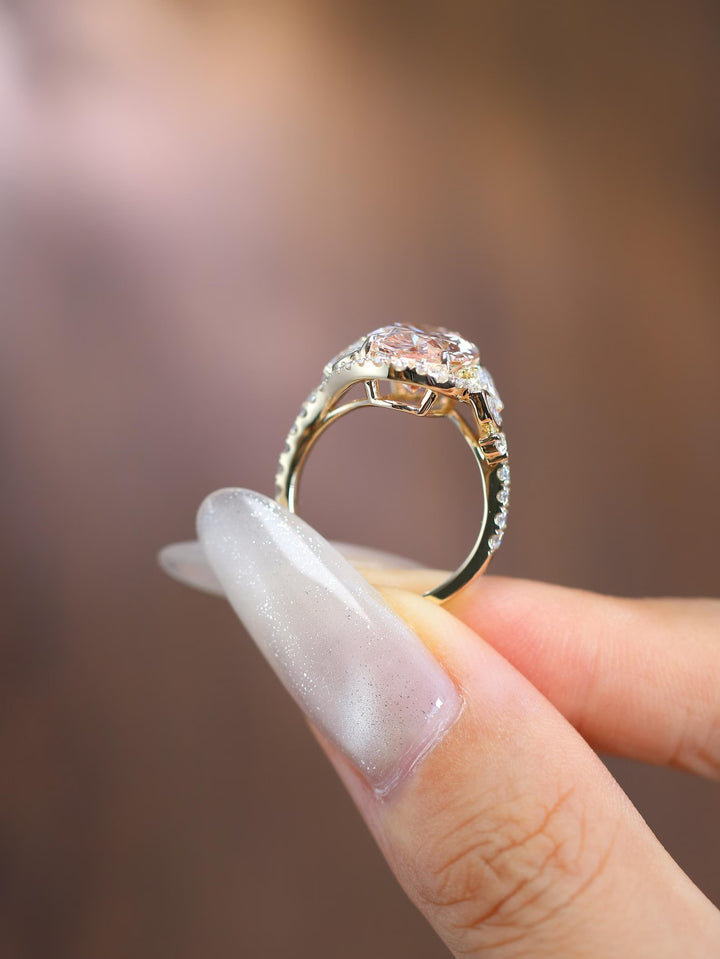 2.50CT Peach Oval Cut Lab Grown Halo Diamond Engagement Ring