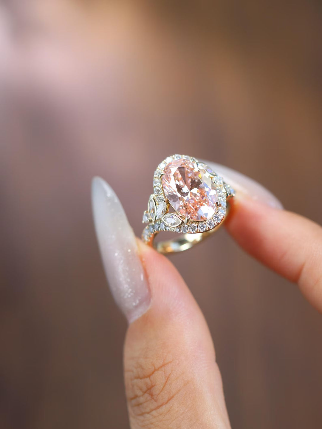 2.50CT Peach Oval Cut Lab Grown Halo Diamond Engagement Ring