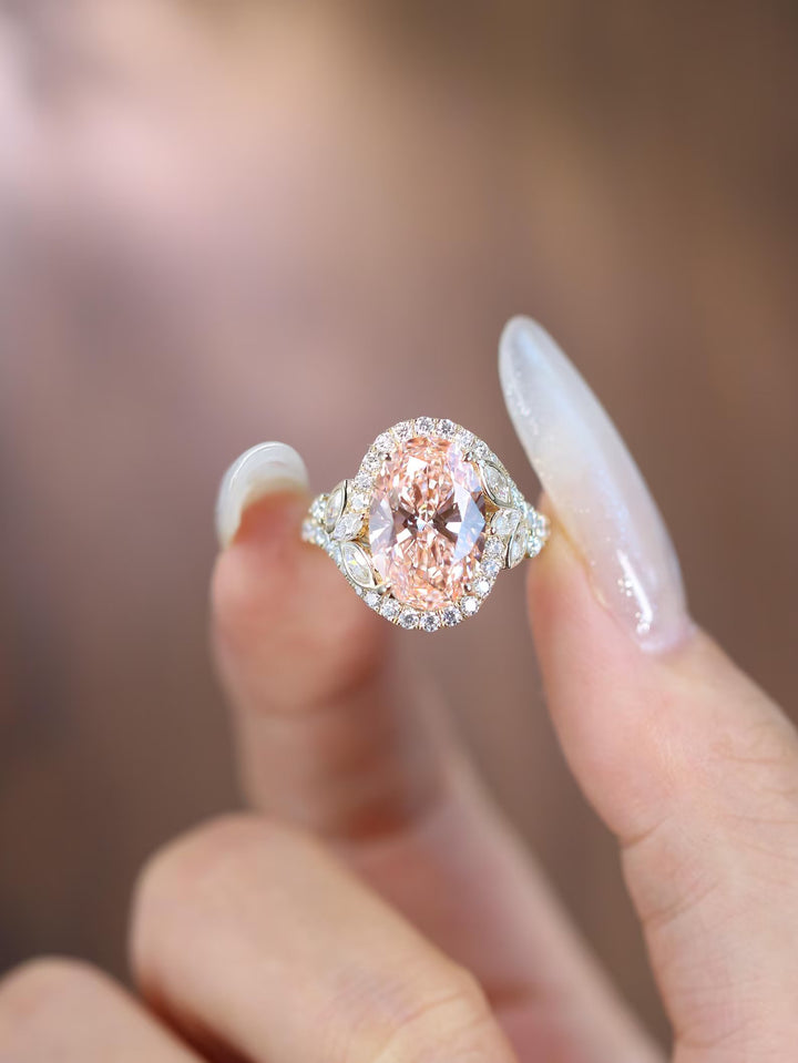 2.50CT Peach Oval Cut Lab Grown Halo Diamond Engagement Ring