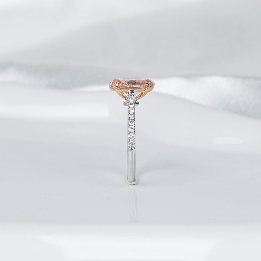 3.50CT Peach Oval Cut Lab Grown Diamond Cathedral Set Engagement Ring