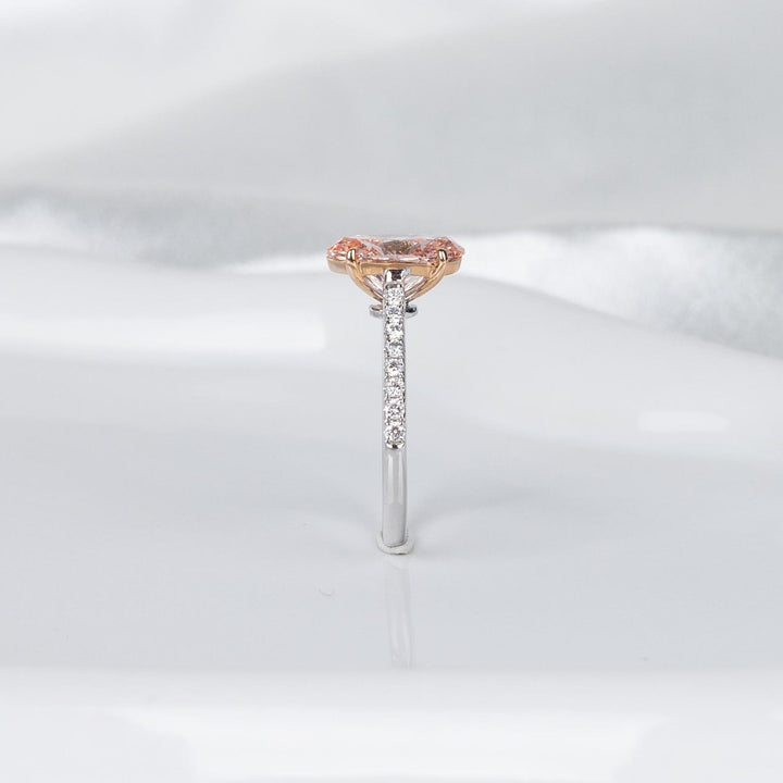 3.50CT Peach Oval Cut Lab Grown Diamond Cathedral Set Engagement Ring