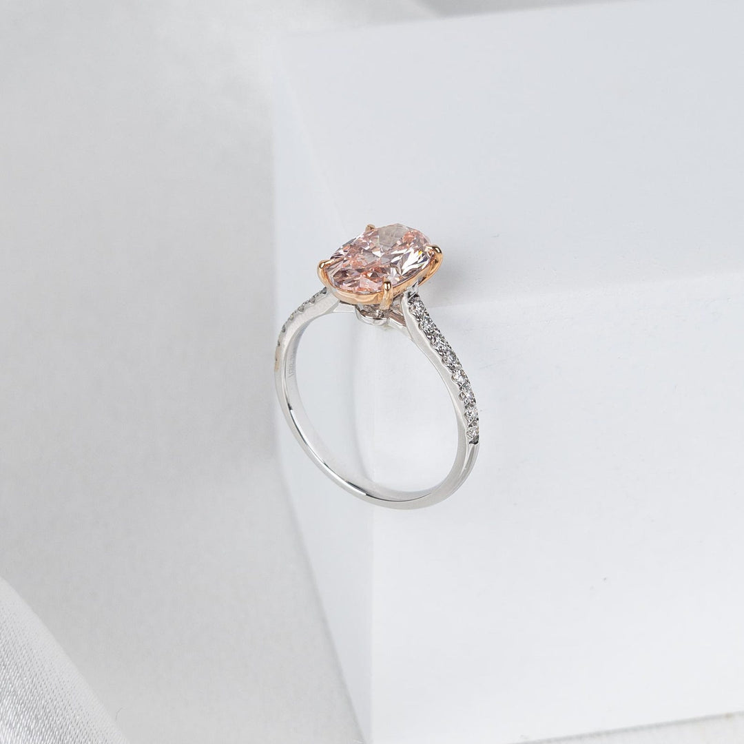 3.50CT Peach Oval Cut Lab Grown Diamond Cathedral Set Engagement Ring