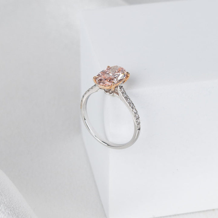 3.50CT Peach Oval Cut Lab Grown Diamond Cathedral Set Engagement Ring
