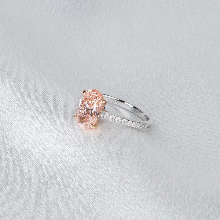 3.50CT Peach Oval Cut Lab Grown Diamond Cathedral Set Engagement Ring