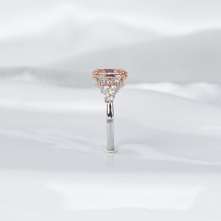 2.50CT Peach Oval Cut Lab Grown Diamond Cluster Pave Engagement Ring