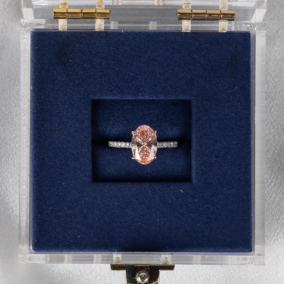 3.50CT Peach Oval Cut Lab Grown Diamond Cathedral Set Engagement Ring
