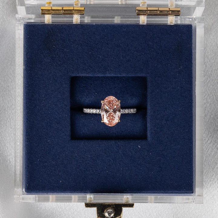 3.50CT Peach Oval Cut Lab Grown Diamond Cathedral Set Engagement Ring