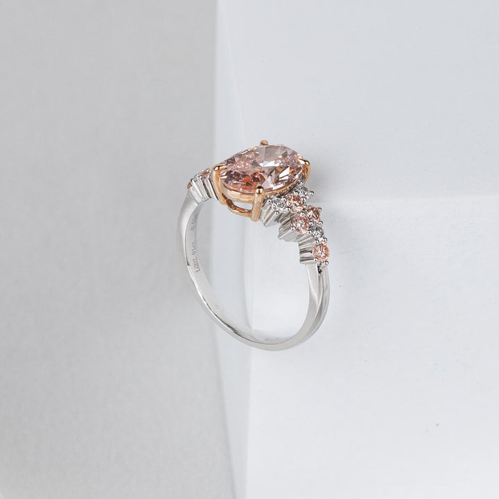 2.50CT Peach Oval Cut Lab Grown Diamond Cluster Pave Engagement Ring