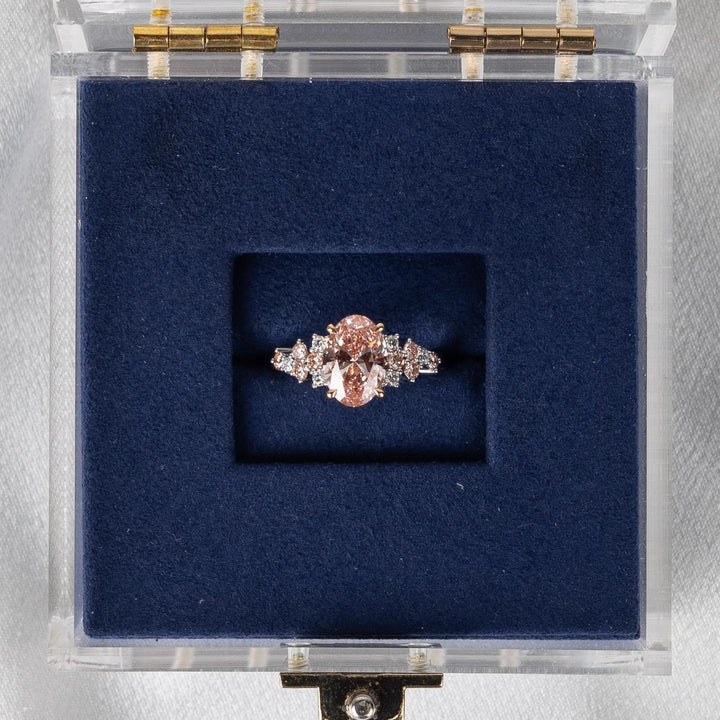 2.50CT Peach Oval Cut Lab Grown Diamond Cluster Pave Engagement Ring