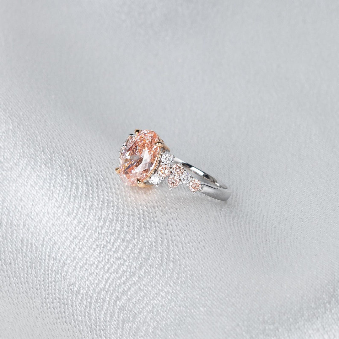 2.50CT Peach Oval Cut Lab Grown Diamond Cluster Pave Engagement Ring