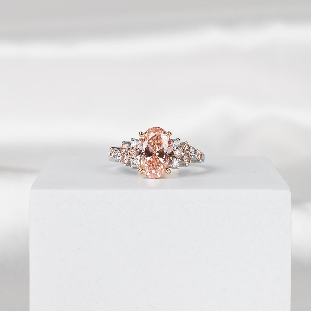 2.50CT Peach Oval Cut Lab Grown Diamond Cluster Pave Engagement Ring