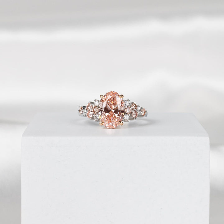 2.50CT Peach Oval Cut Lab Grown Diamond Cluster Pave Engagement Ring