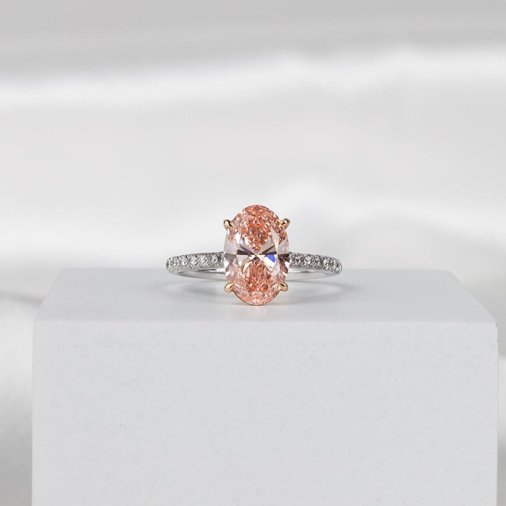 3.50CT Peach Oval Cut Lab Grown Diamond Cathedral Set Engagement Ring