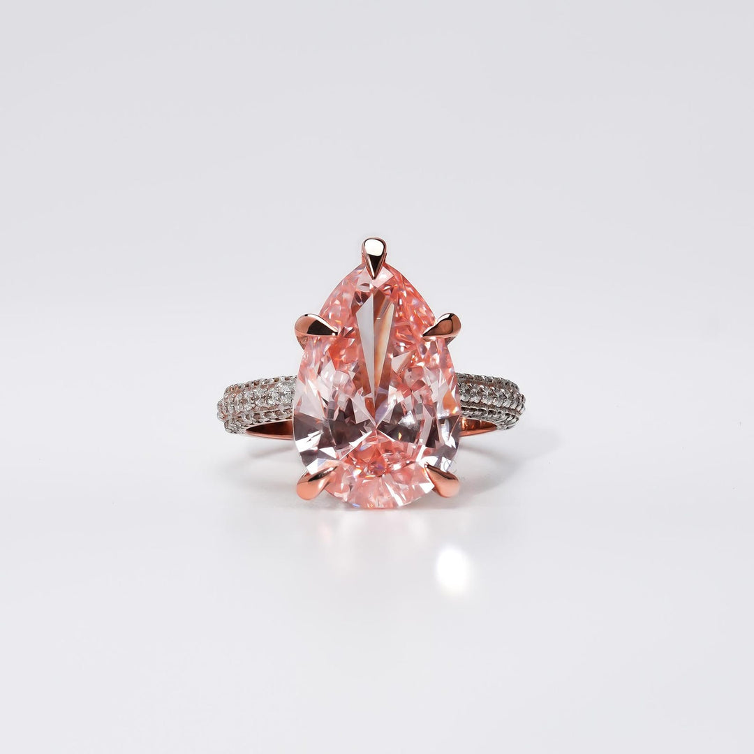 7.0CT Pink Pear Cut Lab Grown Diamond Pave Engagement Ring