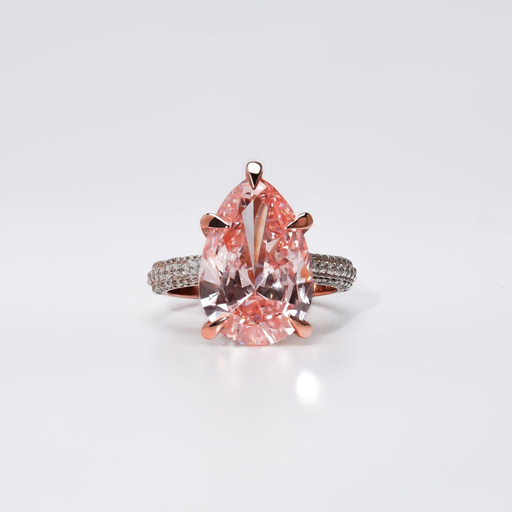 7.0CT Pink Pear Cut Lab Grown Diamond Pave Engagement Ring