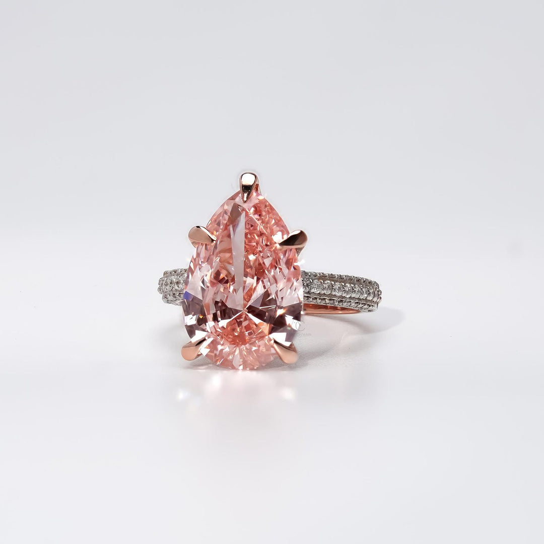 7.0CT Pink Pear Cut Lab Grown Diamond Pave Engagement Ring