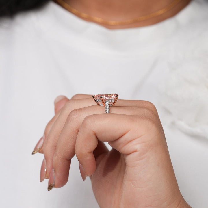 7.0CT Pink Pear Cut Lab Grown Diamond Pave Engagement Ring