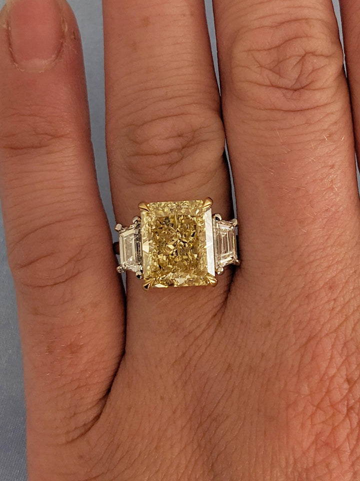 4.50CT Champagne Radiant Cut Lab Grown Diamond Three Stone Engagement Ring