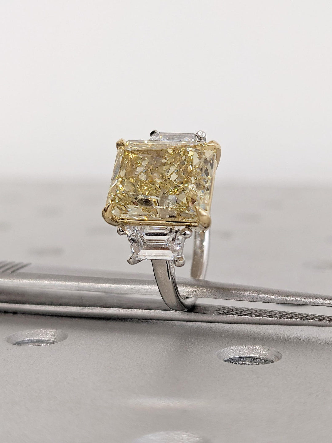 4.50CT Champagne Radiant Cut Lab Grown Diamond Three Stone Engagement Ring