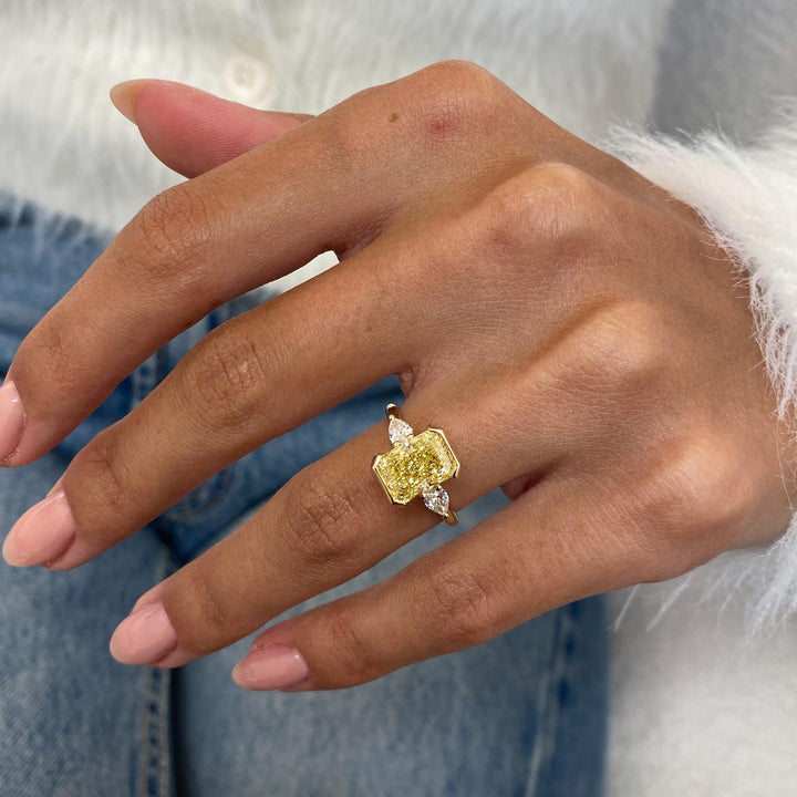 4.0CT Champagne Radiant Cut Lab Grown Three Stone Engagement Ring