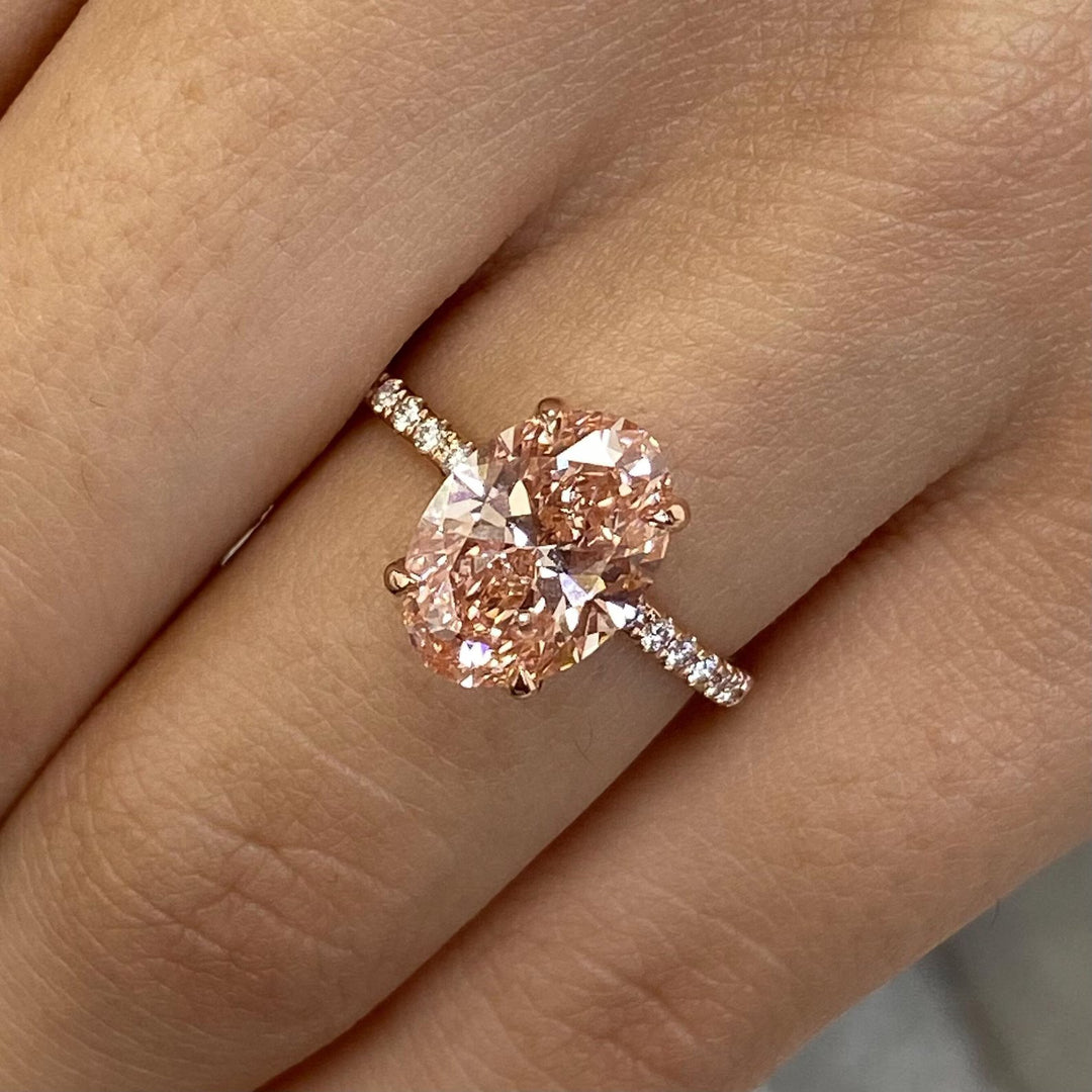 3.0CT Peach Oval Cut Lab Grown Hidden Halo Diamond Engagement Ring
