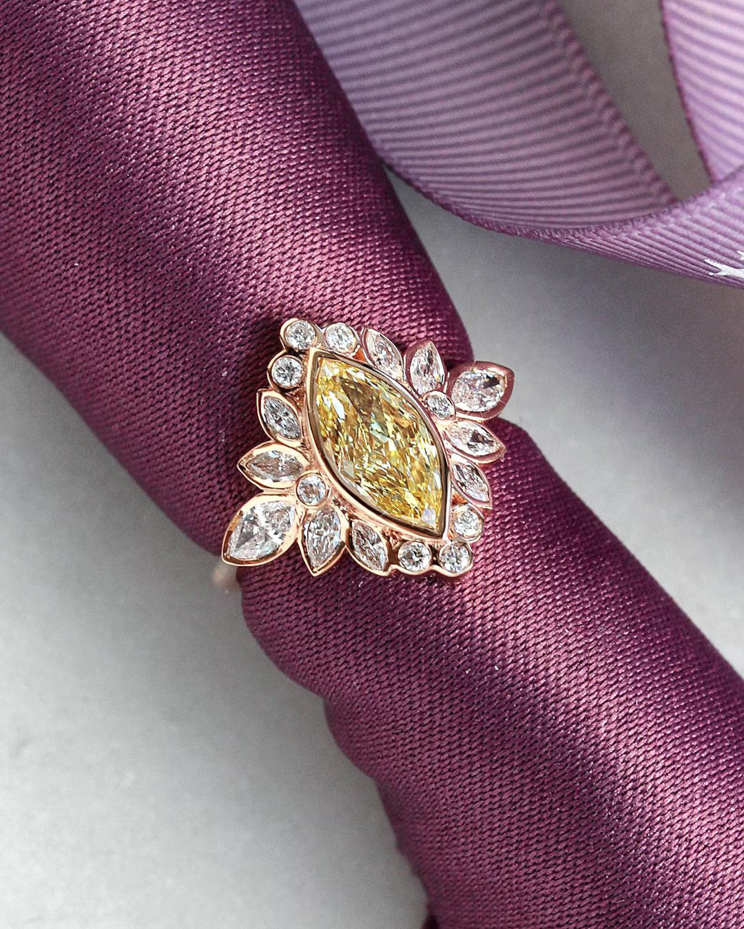 1.50CT Yellow Marquise Cut Lab Grown Cluster Diamond Engagement Ring