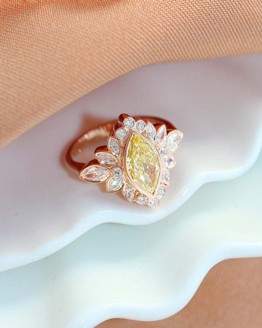 1.50CT Yellow Marquise Cut Lab Grown Cluster Diamond Engagement Ring