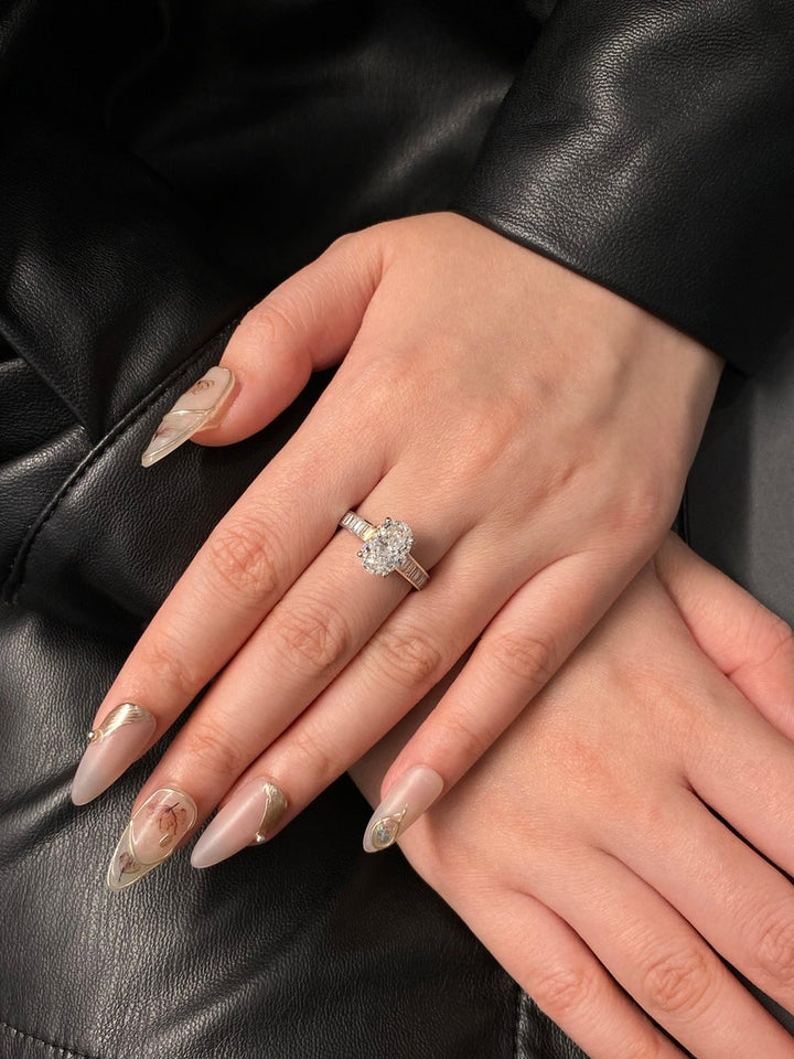 1.50ct-2.50ct Oval Cut Lab Grown Diamond Channel Setting Pave Engagement Ring