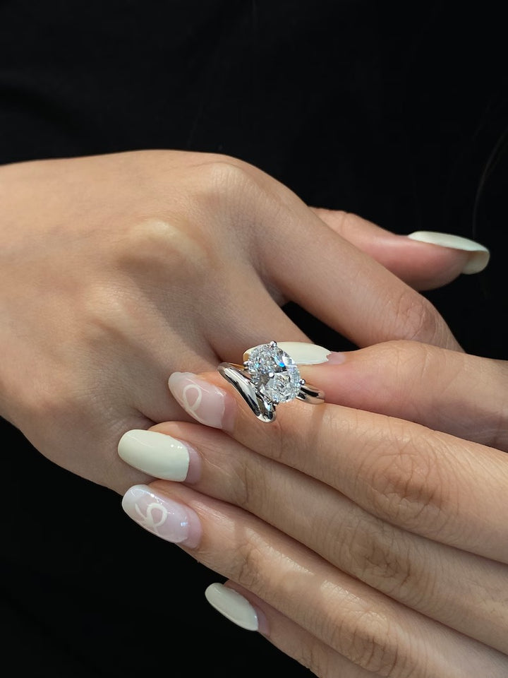 1.50ct-2.50ct Oval Cut Lab Grown Diamond Bypass Engagement Ring