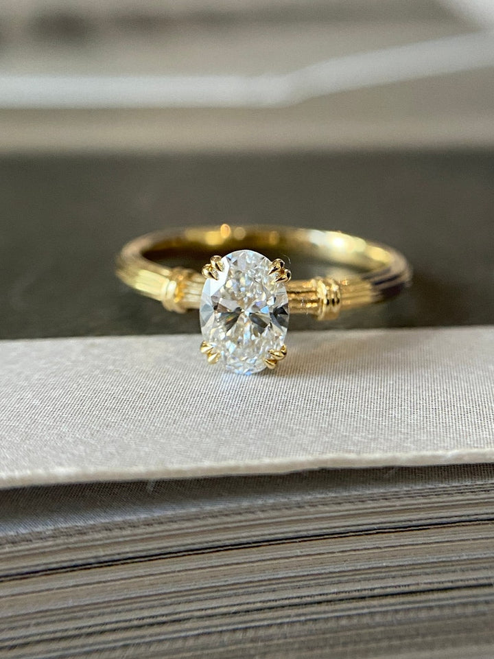 1.0ct-2.0ct Oval Cut Lab Grown Diamond Thick Band Engagement Ring