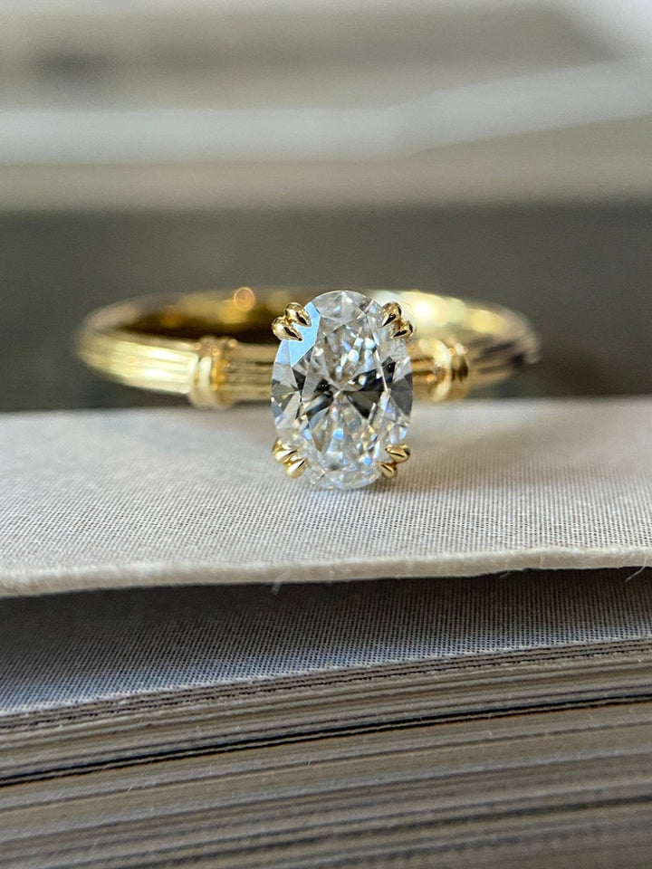 1.0ct-2.0ct Oval Cut Lab Grown Diamond Thick Band Engagement Ring