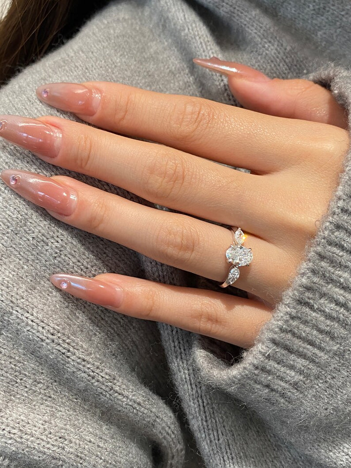 1.0ct-2.0ct Oval Cut Lab Grown Diamond Three Stone Engagement Ring