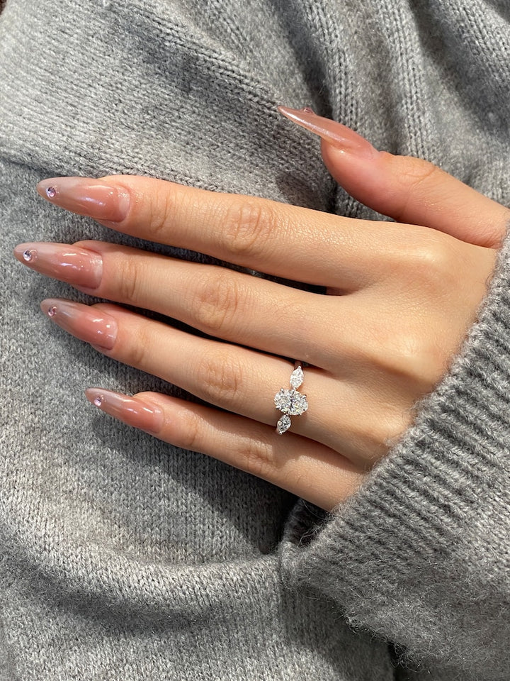 1.0ct-2.0ct Oval Cut Lab Grown Diamond Three Stone Engagement Ring