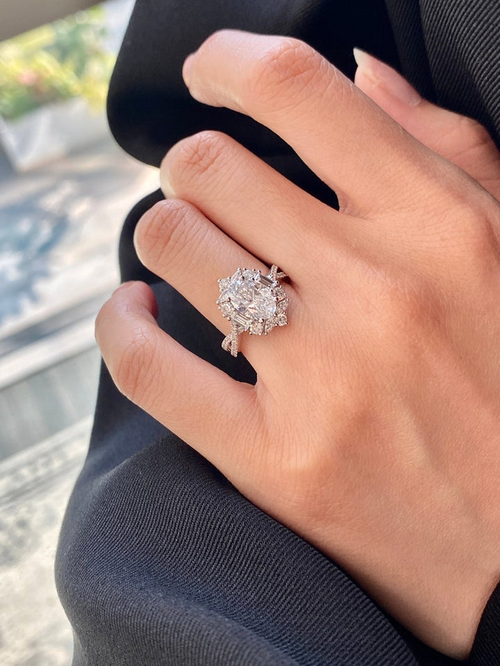 1.50ct-2.50ct Oval Cut Lab Grown Diamond Cross Pave Engagement Ring