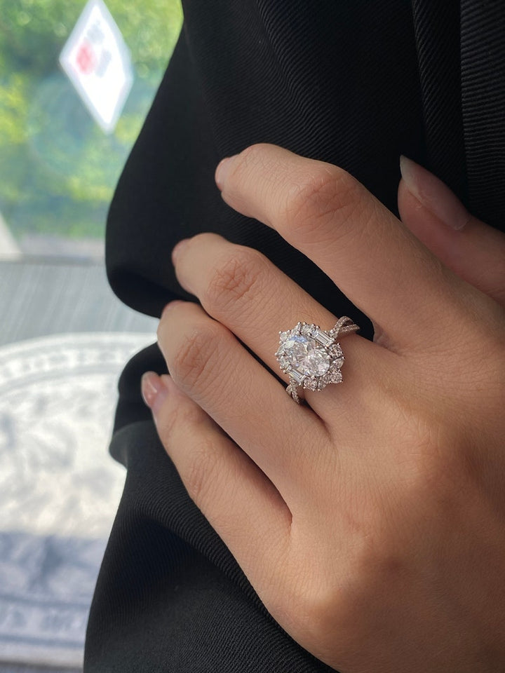 1.50ct-2.50ct Oval Cut Lab Grown Diamond Cross Pave Engagement Ring
