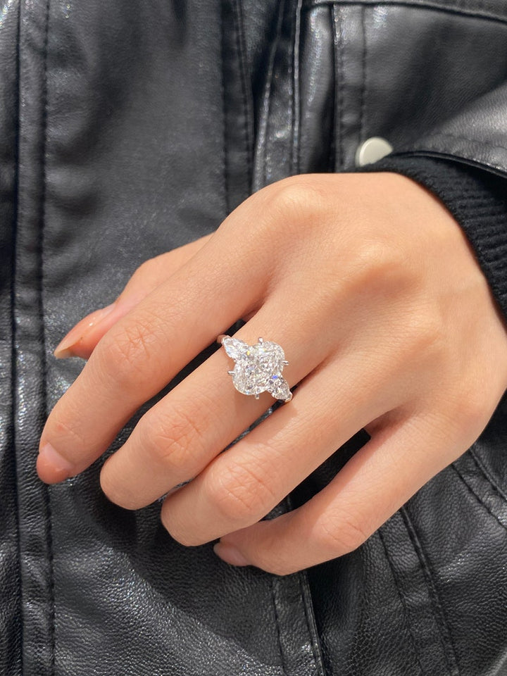 3.0ct-4.0ct Oval Cut Lab Grown Diamond Three Stone Engagement Ring